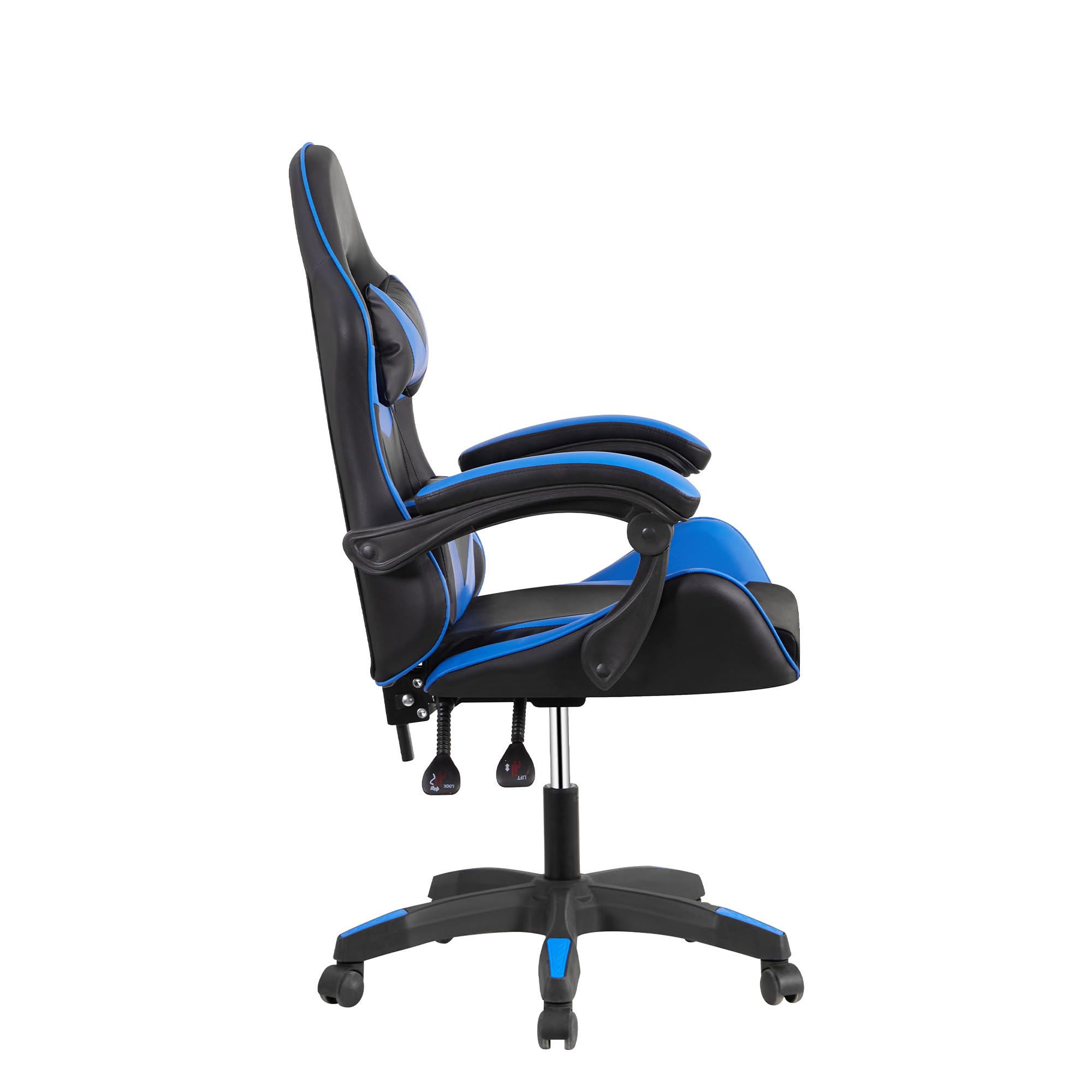 CRIBEL Sedia da Gaming Ergonomica Blu Nera con Cuscino Lombare e Poggiatesta, Poltrona Ufficio Girevole in Ecopelle, Sedia da Scrivania Cameretta PC Regolabile con Braccioli Imbottiti