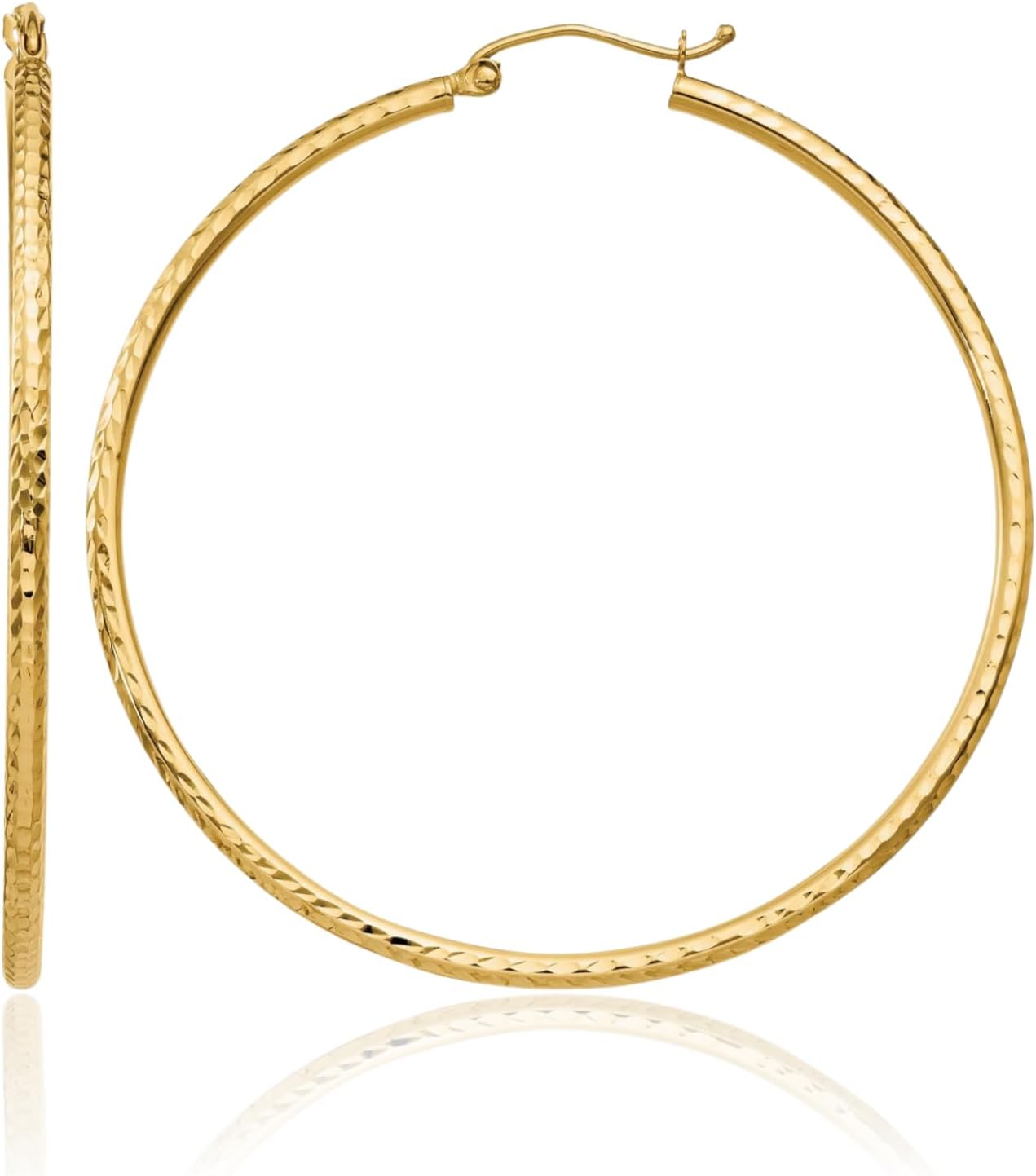 IceCarats 14K Solid Yellow Gold Extra Large Round Hoop Earrings 50mm 2 inch Snap Back, Diamond Cut For Her