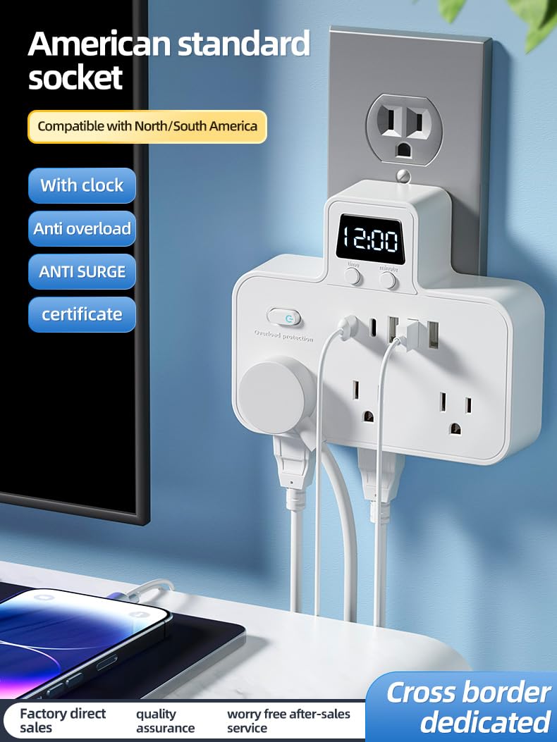 White Smart Surge Protector Featuring a Digital Display, 6 AC Outlets, and 5 USB Ports (2 with Fast Type-C Charging) for Laptop and Phone