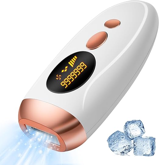 Epilatore Luce Pulsata IPL con Funzione Ghiaccio, 999,999 Flash, 5 Livelli di Energia, Epilazione Laser per Donna e Uomo, Viso, Ascelle, Corpo, Gambe, Risultati Duraturi e Indolori
