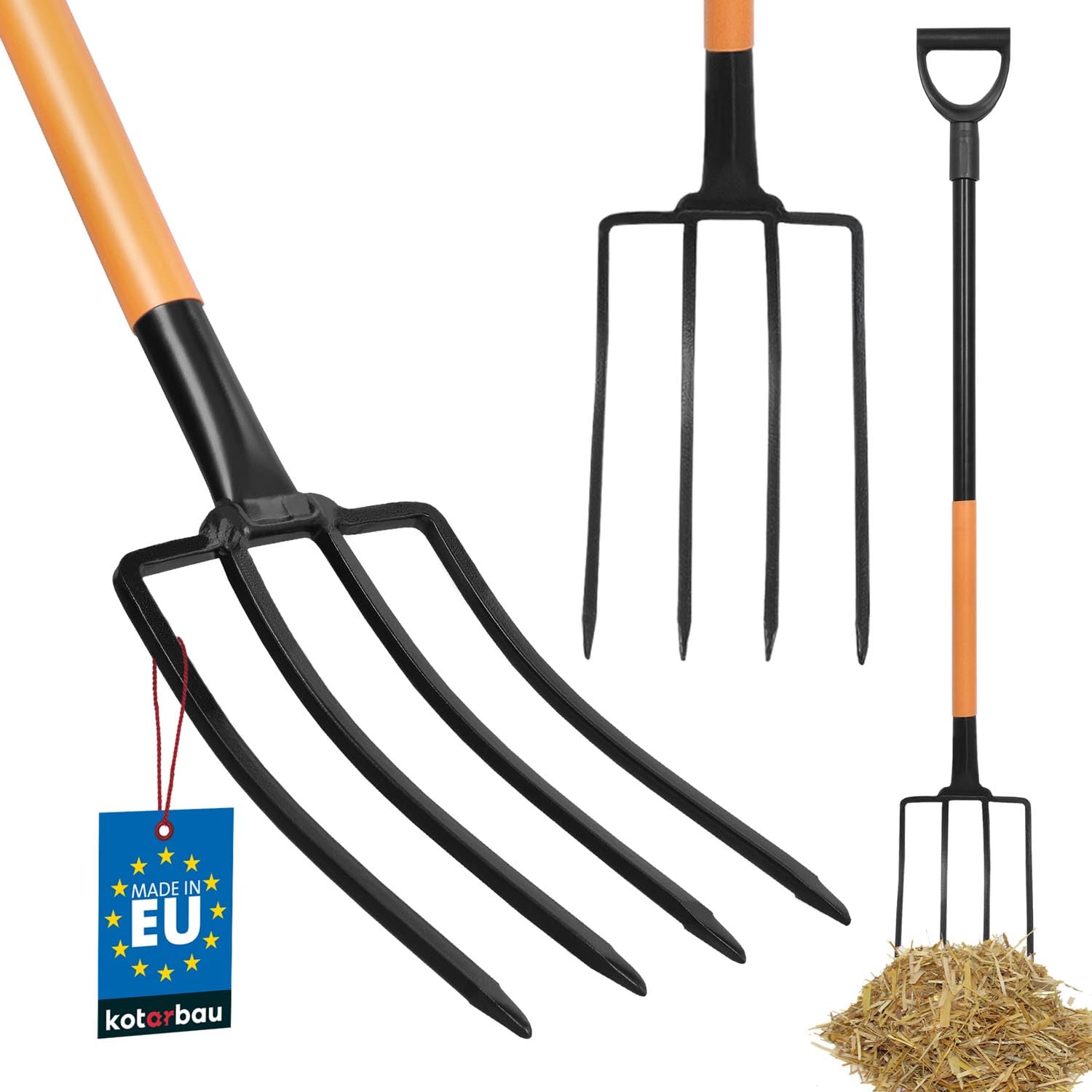 KOTARBAU® Spatengabel mit 4 Zinken Forke mit Stahlstiel 130 cm Heugabel mit D-Griff Mistforke Grabegabel Mistgabel Gartengabel Gartenforke Gartenpflege Gartengeräte Gartenwerkzeug