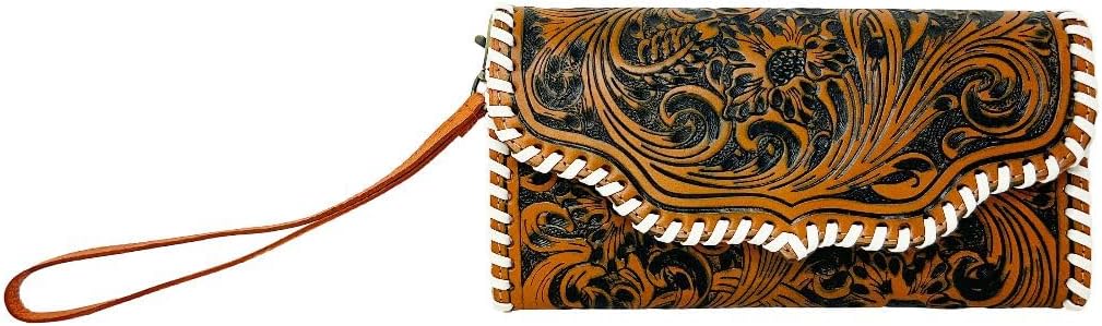 Myra Bag Western Leather Floral Wristlet Wallet for Women - Turquoise