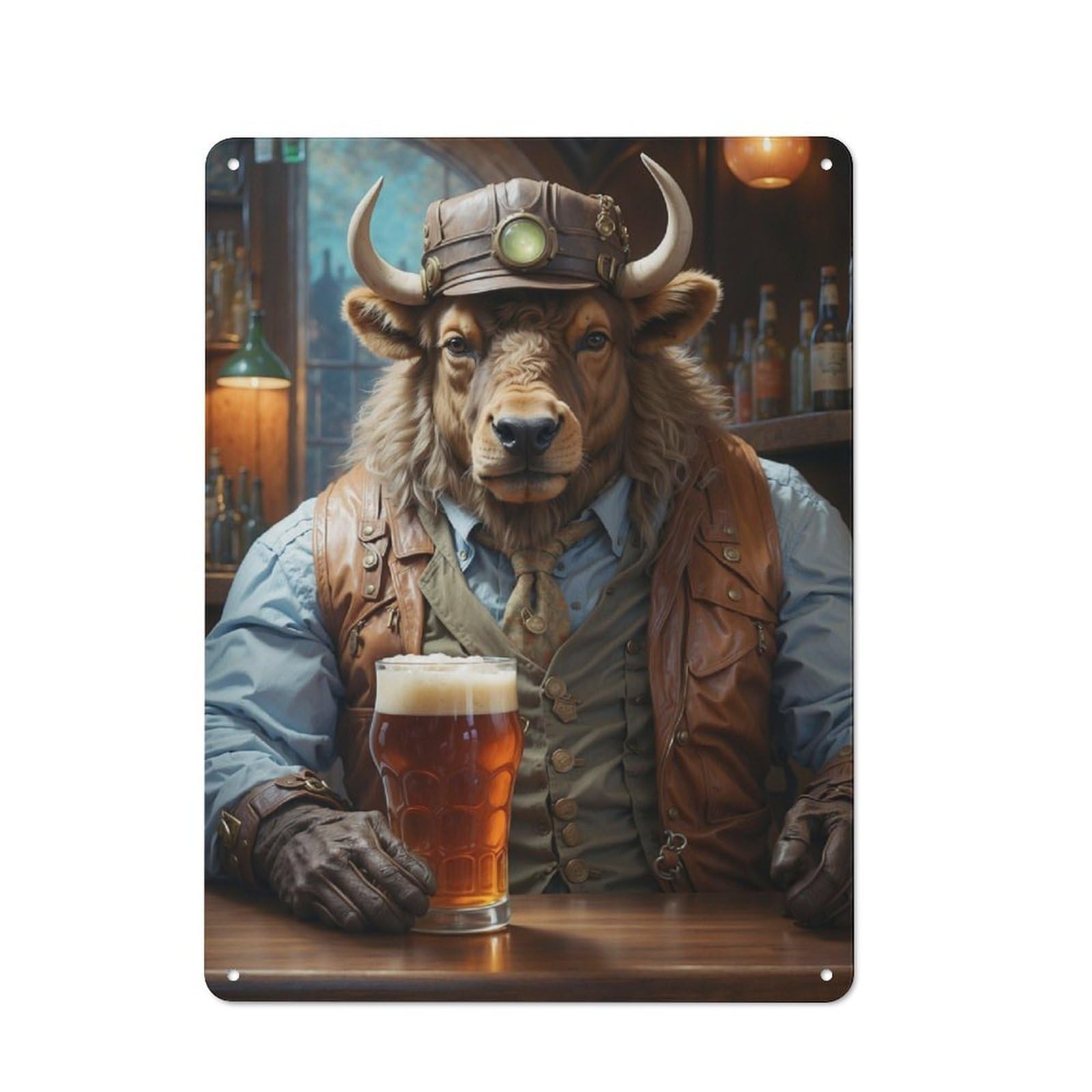 Junmoney Steampunk Beer Buffalo Vintage Tin Sign 40X30cm With For Guest Room Or Hallway, Suited To Wall Displays In Guest Rooms And Hallways