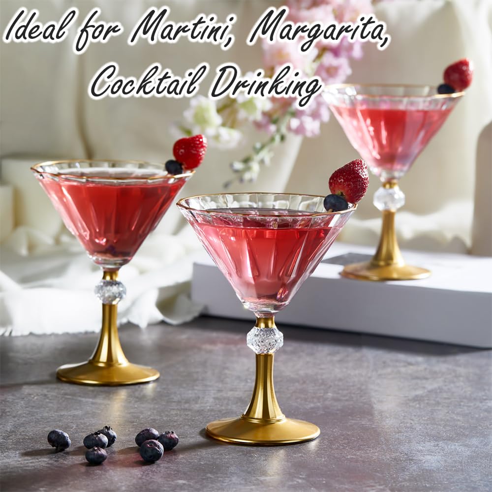 Zestaw 4 kieliszków do Martini do koktajlu Margarita ponadwymiarowy kieliszek do picia kryształ whisky bar gruba łodyga na łodygach złote unikalne vintage fantazyjne naczynia do picia ponadwymiarowy