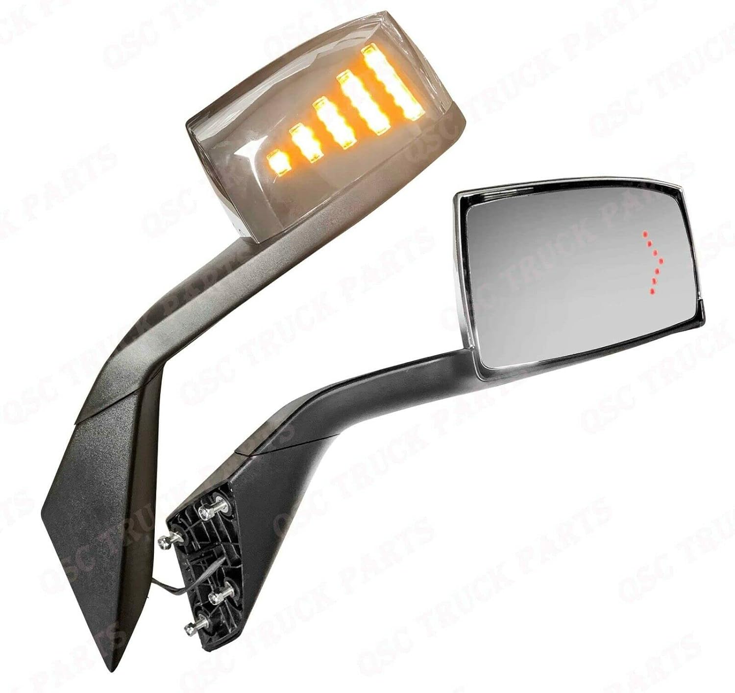 QSC Truck Parts Performance Chrome Hood Mirror Pair w/Front & Back LED Signal compatible with Volvo VNL