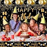Black and Gold Birthday Decorations for Men Women, 37pcs Black and Gold Party Decorations with Backdrop, Tablecloth, Confetti Balloons, Banner, Balloon Arch Kit for Birthday Party - Image 4