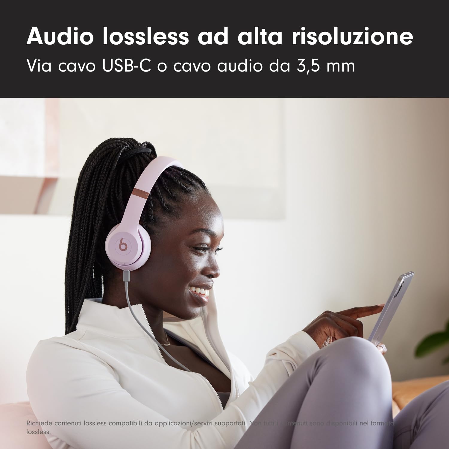 Beats Solo 4 - Cuffie wireless bluetooth on-ear, compatibili con Apple e Android, fino a 50 ore di autonomia - Rosa nuvola - Vista 5