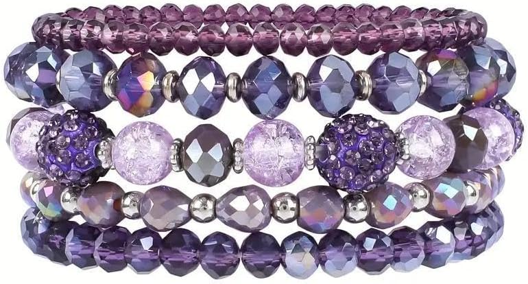 5Pcs Bohemian Stackable Beaded Bracelets Set for Women Adjustable Beach Colorful Multilayered Beaded Bracelet Summer Beach Party Jewelry Gift(Purple B)