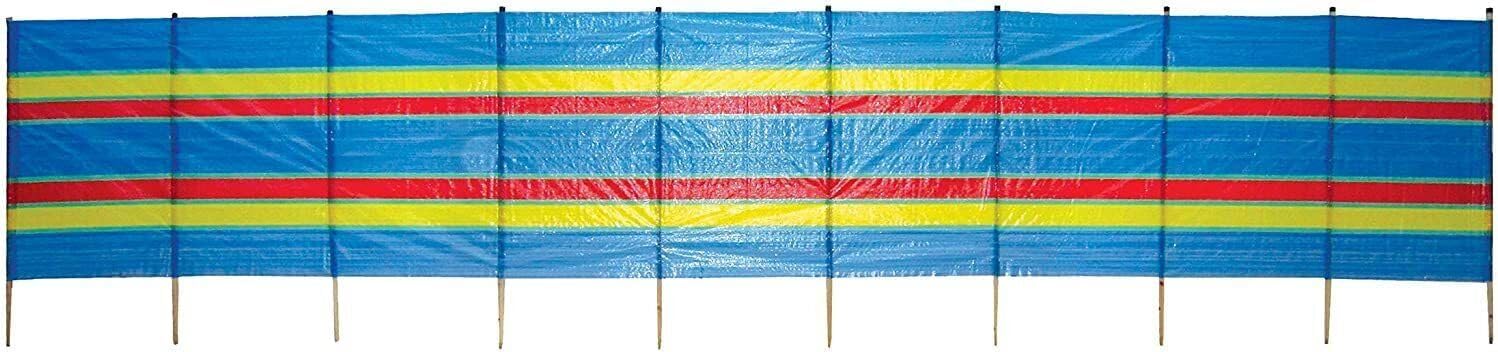 WILSONS DIRECT - Large Wooden Windbreak 4 5 6 8 10 Pole - Blue Striped Privacy Windbreak for Camping, Caravan, Garden & Patio - Lightweight Durable Wooden Poles Sun & Wind Protection Screen (10 Pole)