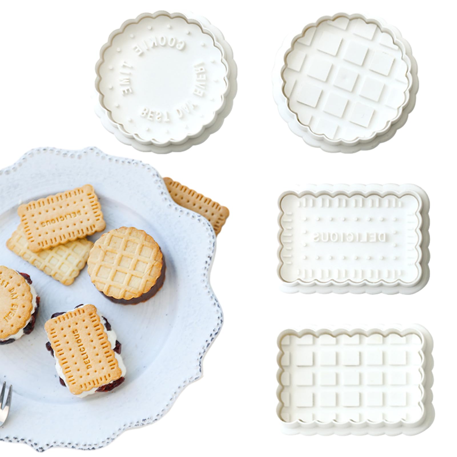 4Pcs Cookie Stamps Set, 3D Classic Cookie Press Mold with Plunger Stamp