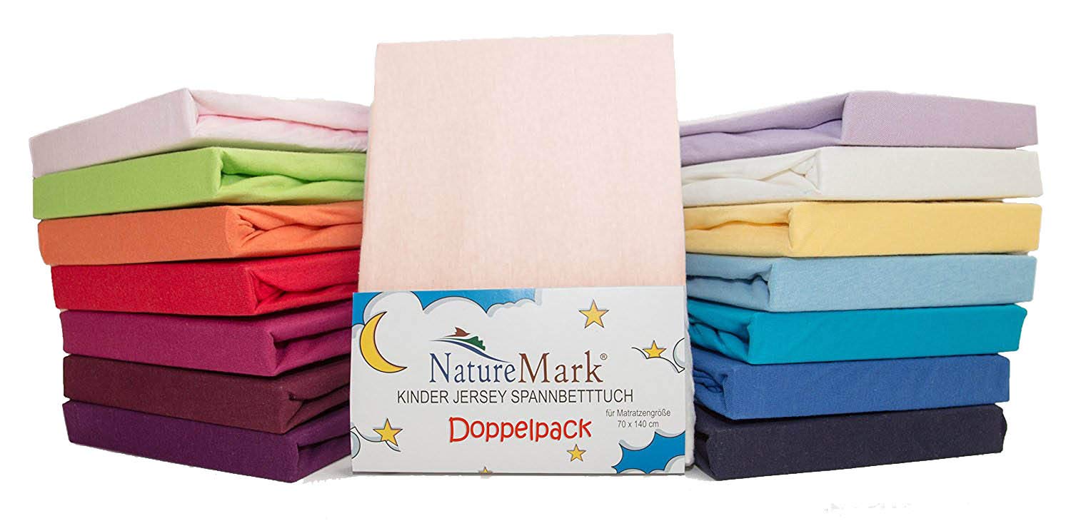 2er Sparpack Kinder Spannbettlaken Jersey 100% Baumwolle für Kinderbettmatratzen ÖKO Tex Geprüft- Gr. 70 x 140 cm, Rosa