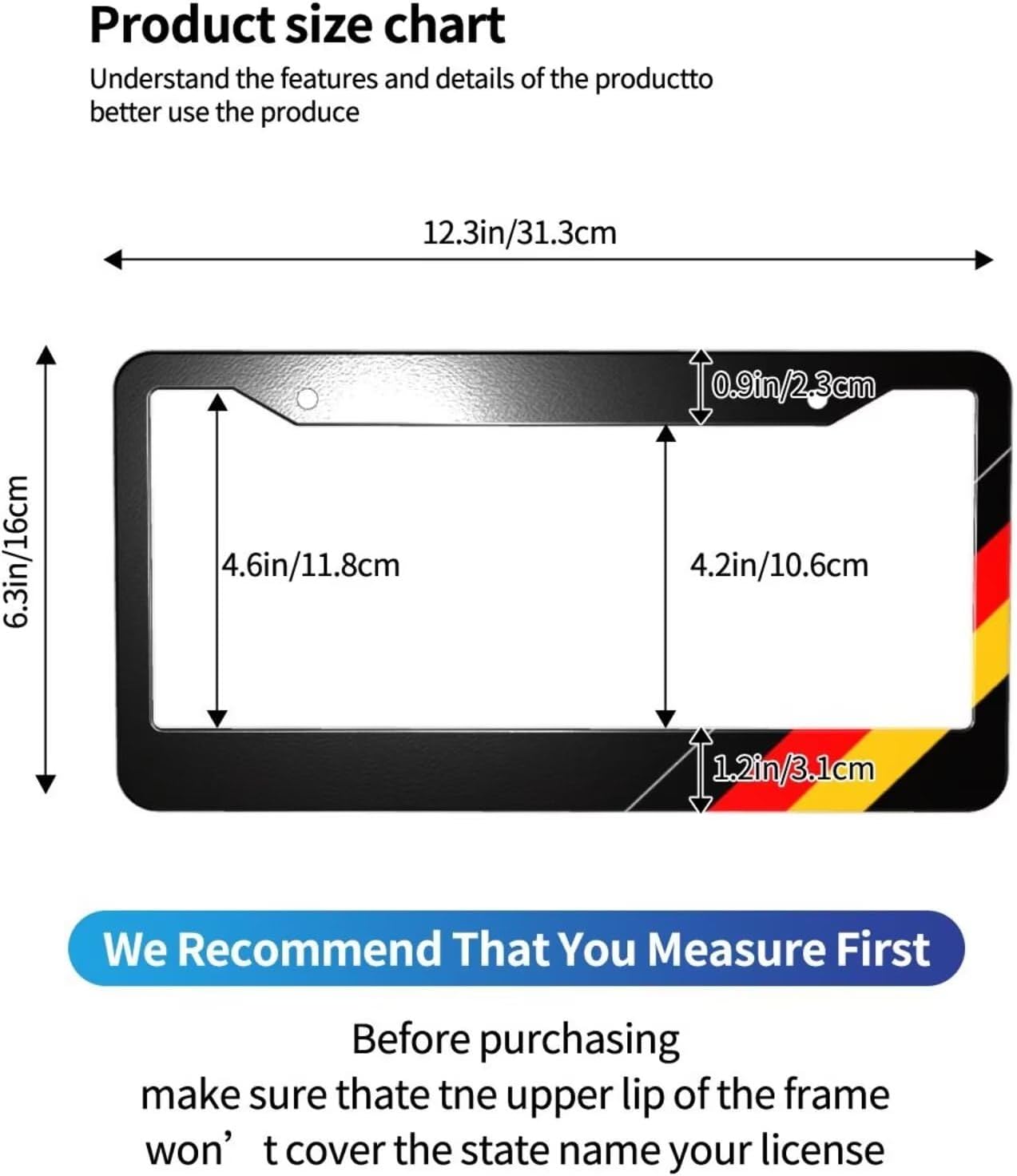 German License Plate Frame - 2Pcs Germany Flag Aluminum Metal License Plate Frame Personalized German Car Tag Frames Holders Covers Design Fits for Men Women Generic U.S. License Plates with Screws