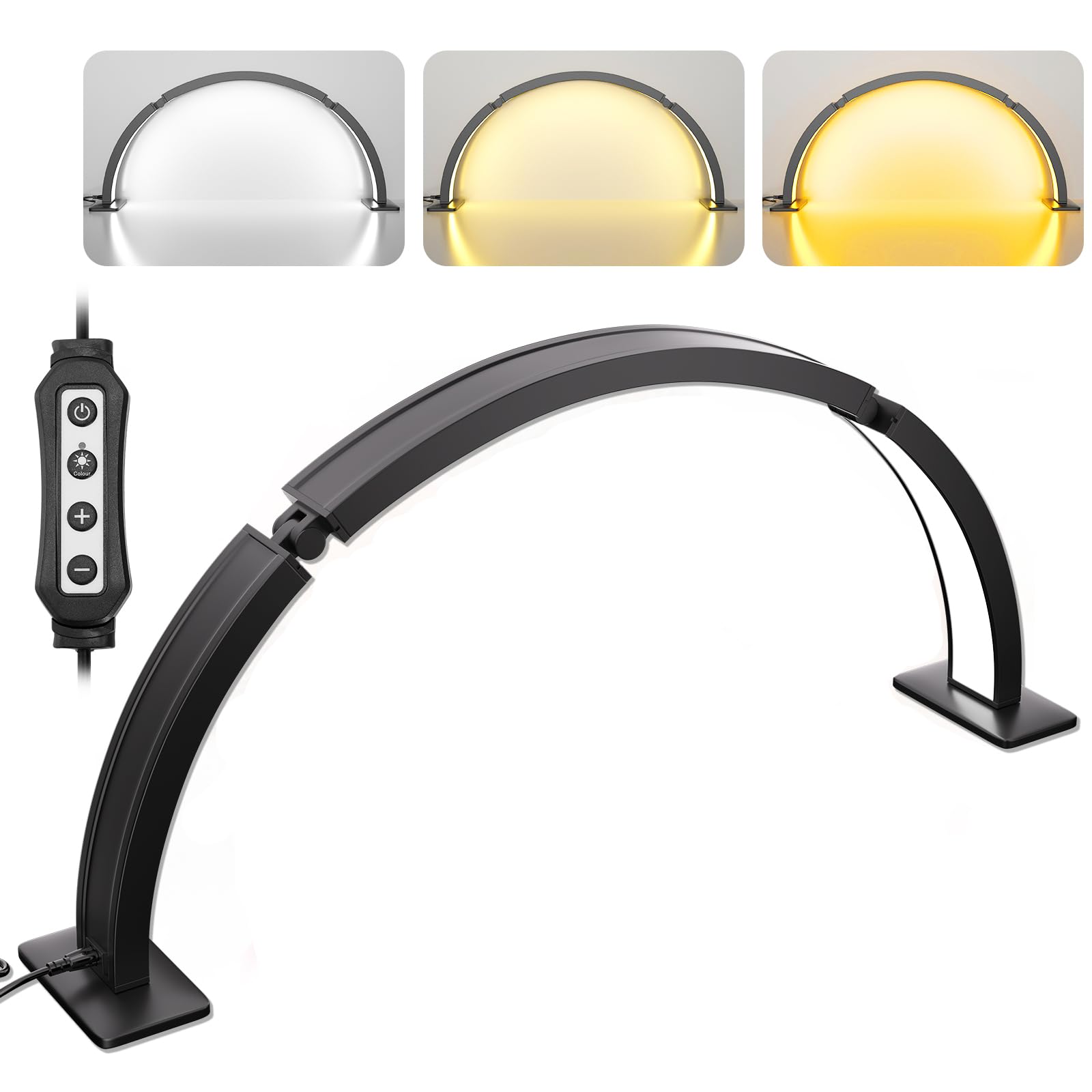 TwoWinHalf Moon Light for Nail Desk, 29.5'' Foldable Half Moon Nail Tech Desk Lamp for Nails, Tattoo, Eyelash Extensions, Beauty, Arch Light for Nail Techs, Led Lash Light Nail Tech Lamp