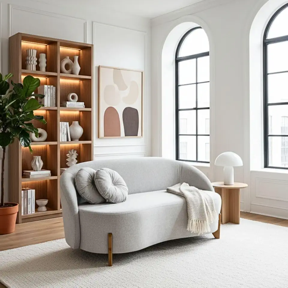 Sofá Orgânico 2 Lugares C/2 Almofadas Curvo Sala Recepção Amsterdã Boucle - Montanaris Decor (Cinza Claro)