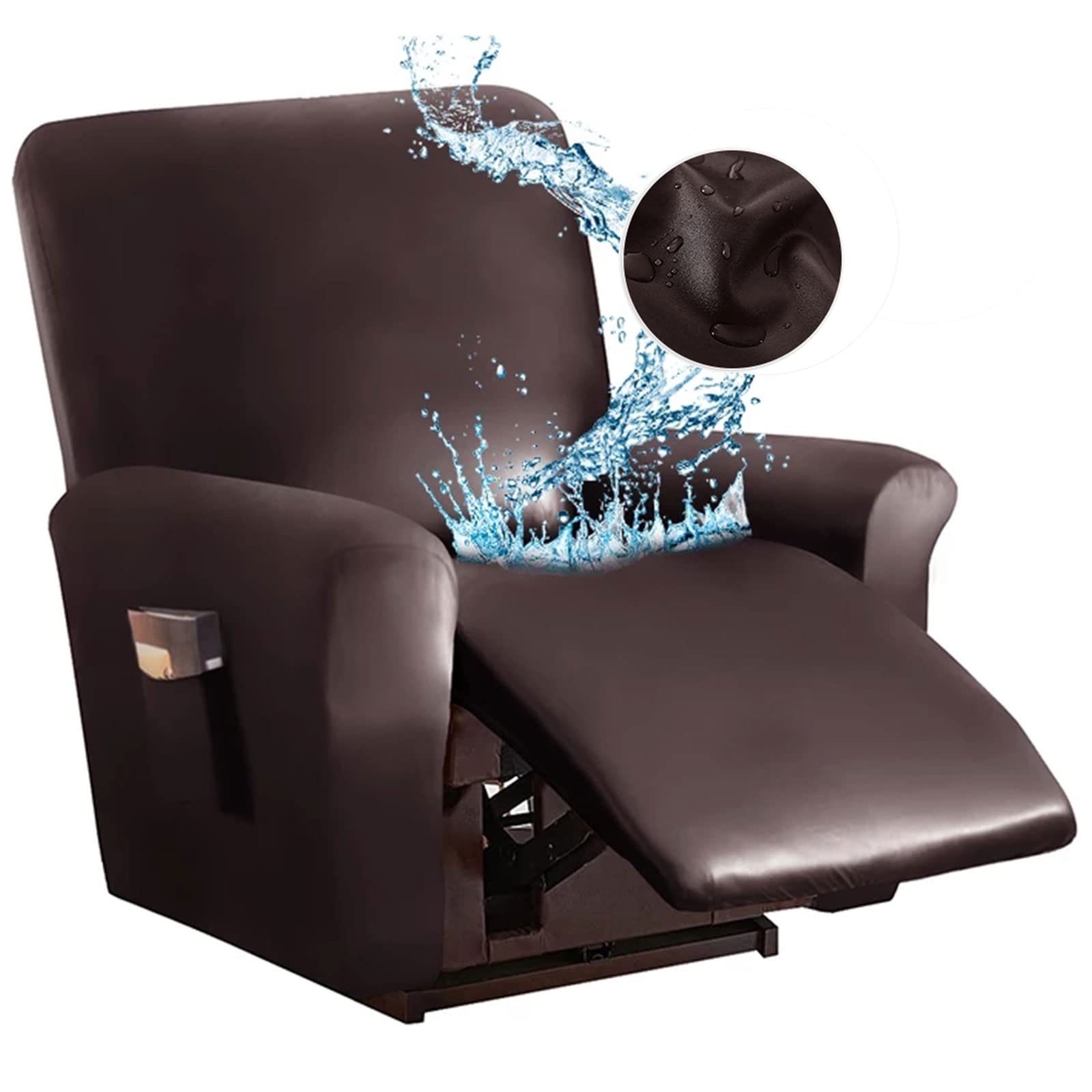Copripoltrona Relax Reclinabile Impermeabili 4 Pezzi, Fodera per Poltrona Reclinabile Elasticizzate in Pelle PU per 1 Posti, Fodera per Sedia Reclinabile Lavabile Antiscivolo Sal(Color:Caffè Profondo)
