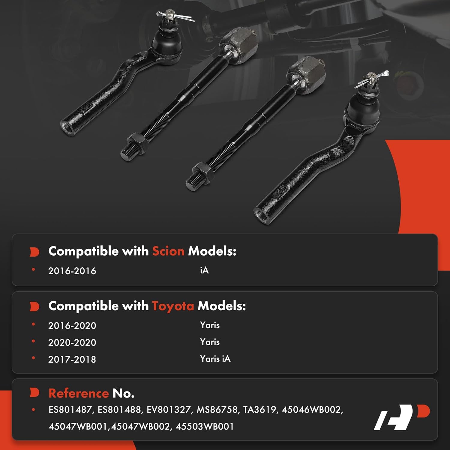 A-Premium Set of 4, Front Inner & Outer Tie Rod End Kit, Compatible with Toyota Yaris 2016-2020, Yaris iA 2017-2018 & Scion iA 2016