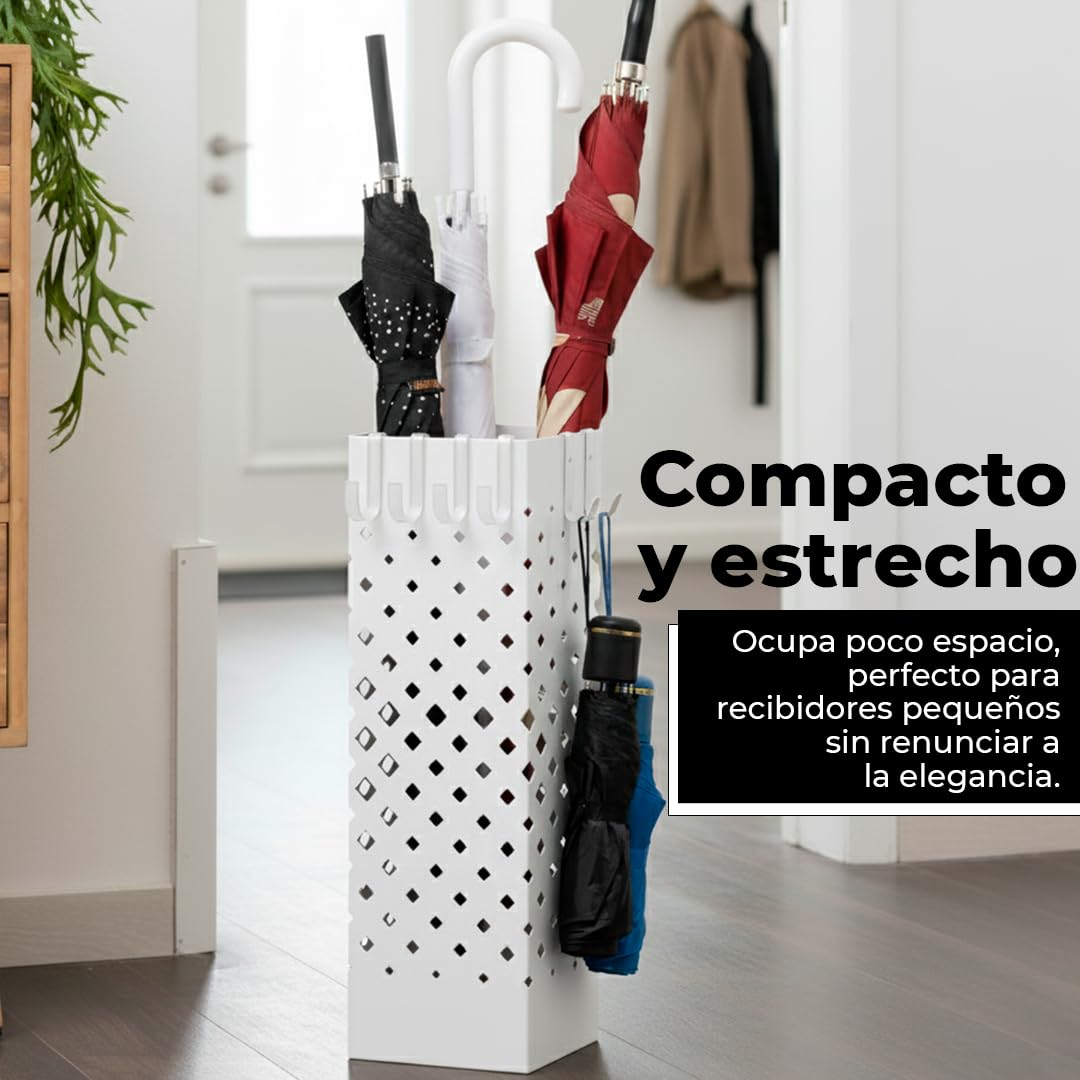 HERSIG Paraguero Metálico Blanco Diseño Lineal Elegante y Funcional para Entrada Recibidor Oficina