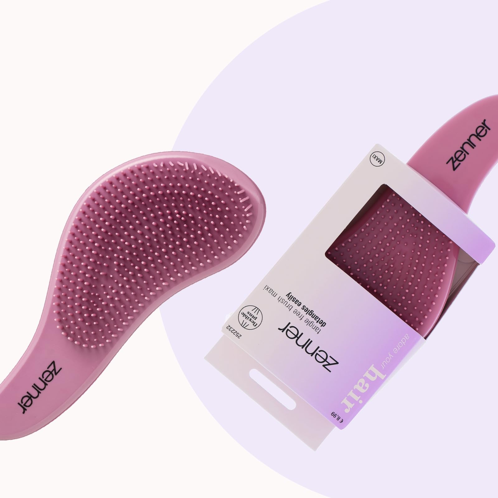 Zenner Tangle-Free Maxi Hair Brush Pink, Large Detangling Brush with Flexible Pins & Ergonomic Handle, For Wet or Dry Hair - Image 4