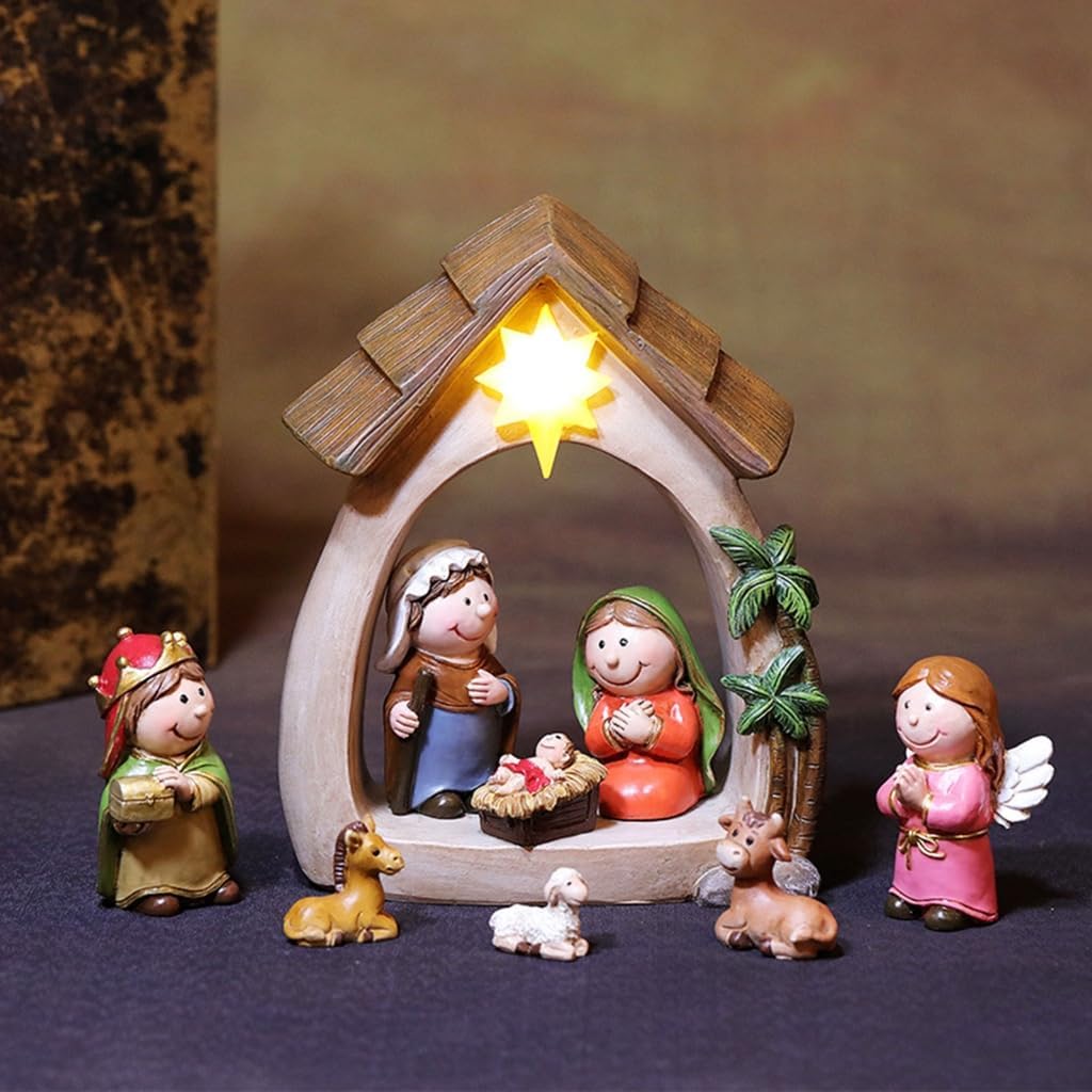 Nativity Scene Figures Resin Statue Holy Family Artwork Religious For Shelf Fireplaces Christmas Decoration