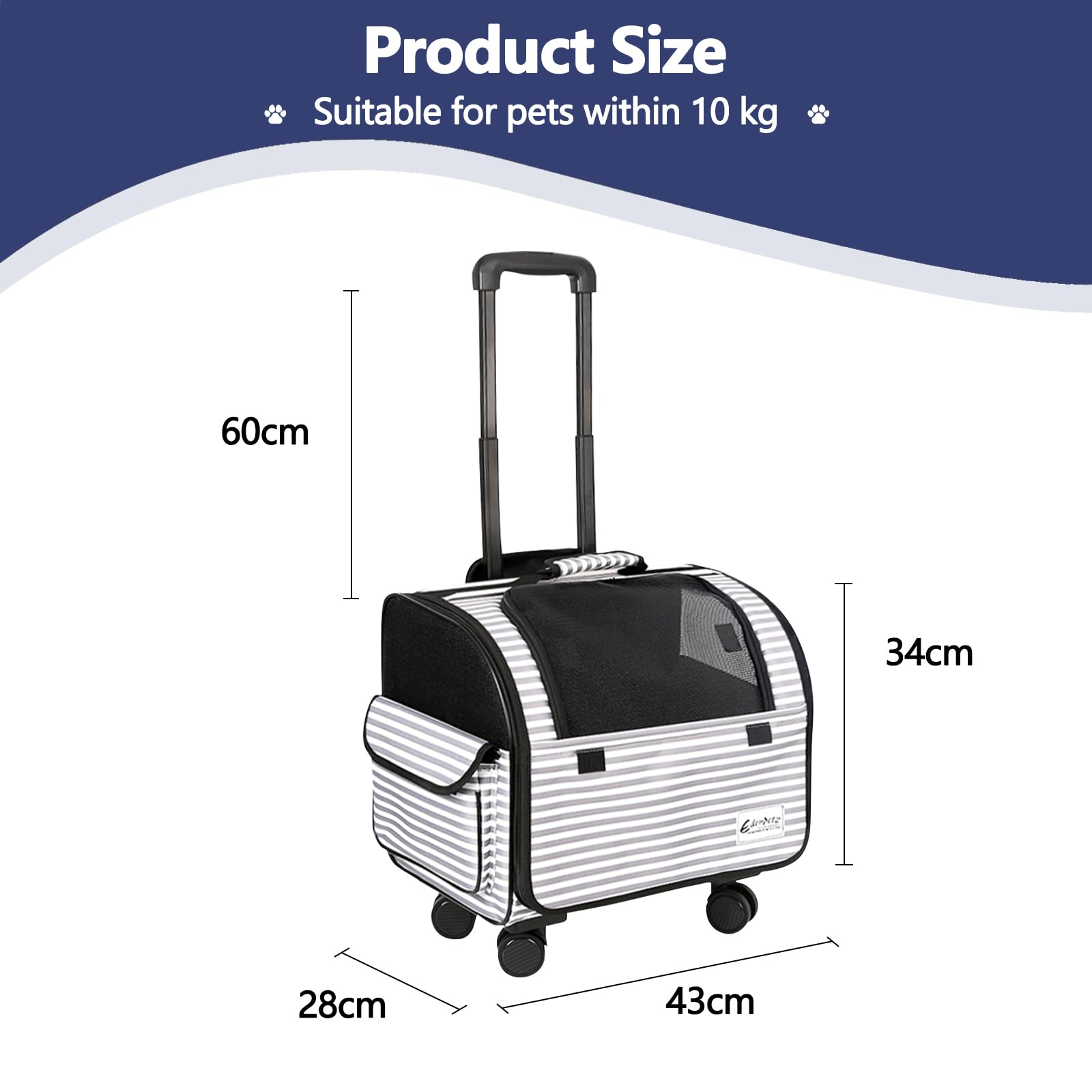 Galatée Sac De Transport pour Chien avec roulettes Amovibles, Sac De Transport Approuvé par Les Compagnies Aériennes, Sac Pliable pour Chat avec Filet Respirant, Poussette pour Animaux(Blanc)