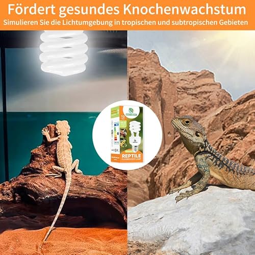 REPTI HOME Reptilien UVB Lampe Terrarium, 13W UVA UVB Lampe 10.0, E27 Terrarium Lampe UVB 150 für Schildkröten, Vöge, Bartagame, Echsen, Chamäleons