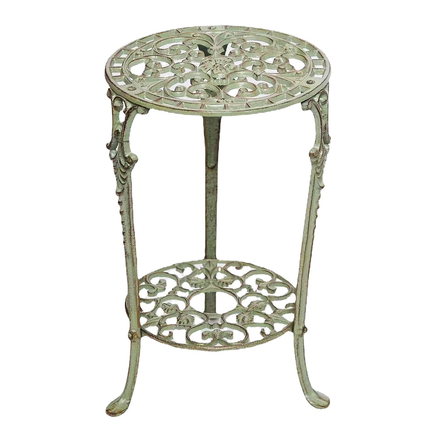 Petit meuble de jardin rond en métal : la table basse double couche idéale pour votre porche