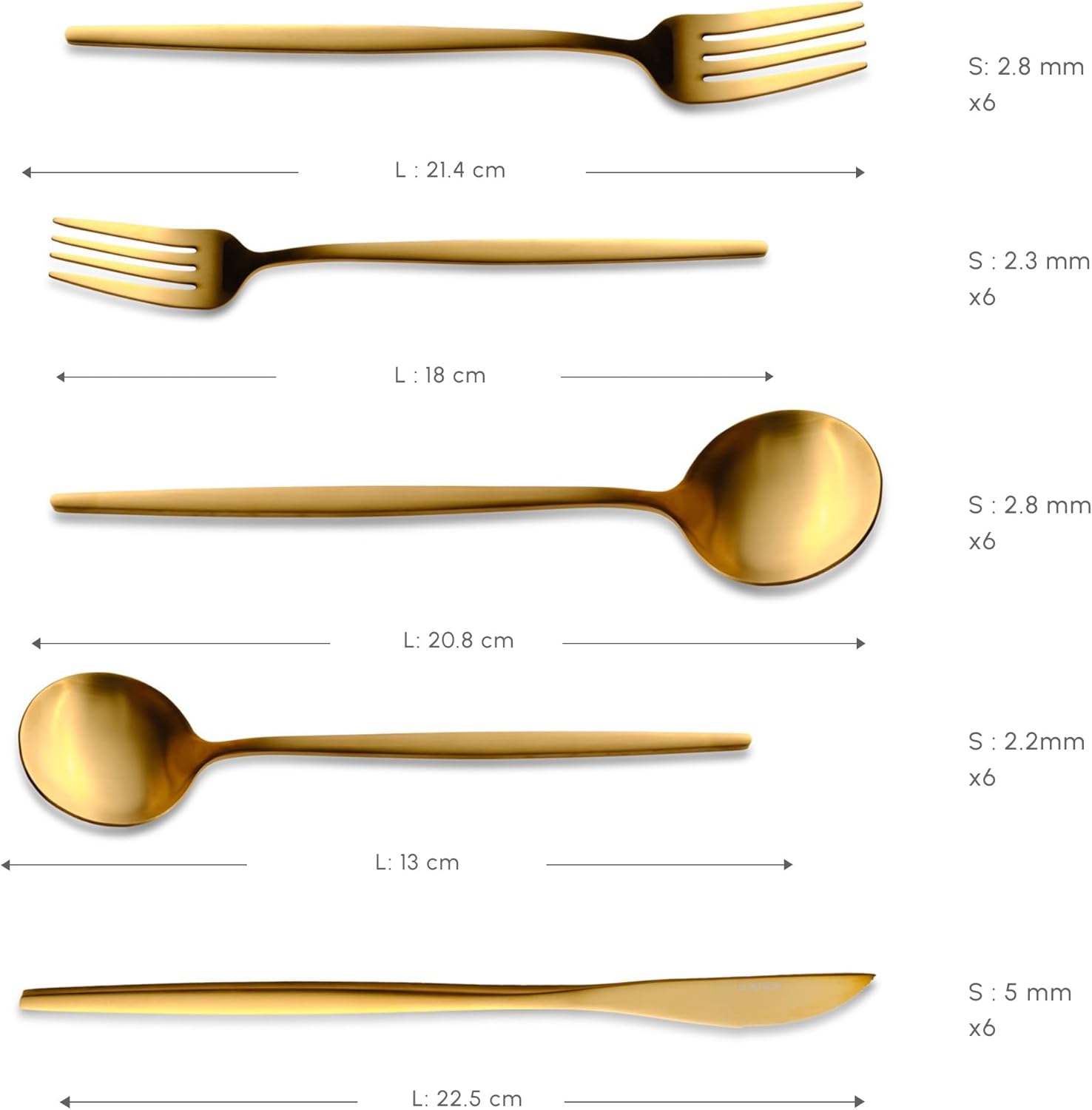 Karaca Orion Gold 30-Piece Cutlery Set, Knives, Forks, Spoons, Cake Forks, Stainless Steel, Cutlery, Table Cutlery Set, Healthy and Hygienic, Modern Design