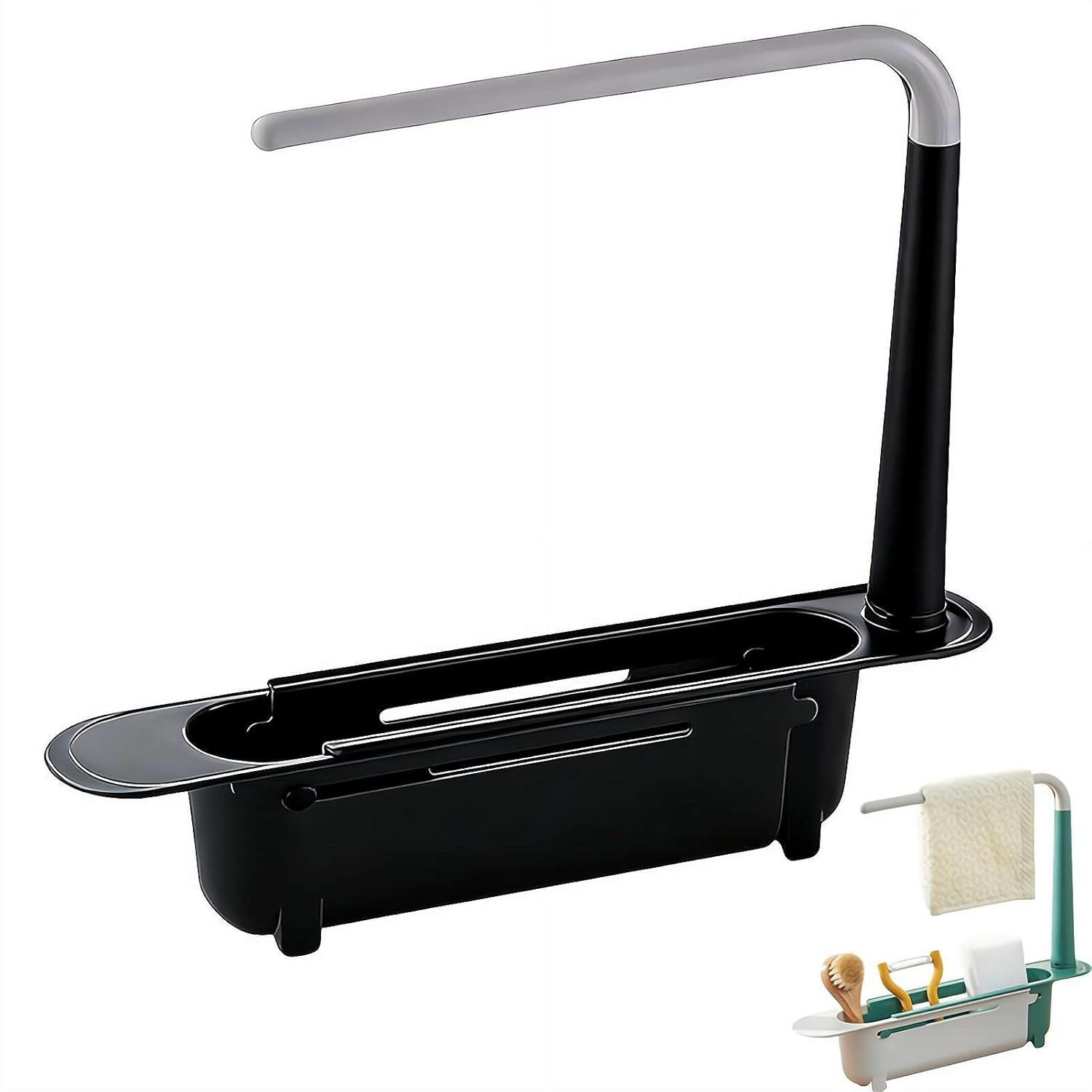 Telescopic Sink Storage Rack Upgrade Retractable Sinks Drainer with Bracket and Crossbar Sponge Soap Holder Adjustable Expandable Sink