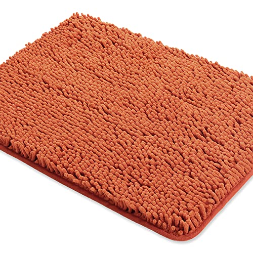 Yeaban Burnt Orange Bathroom Rugs 17x24 Chenille Bath Mats Absorbent and Washable Bath Rug Non-Slip Extra Soft Rugs for Bathroom Floor Tub Shower and Sink
