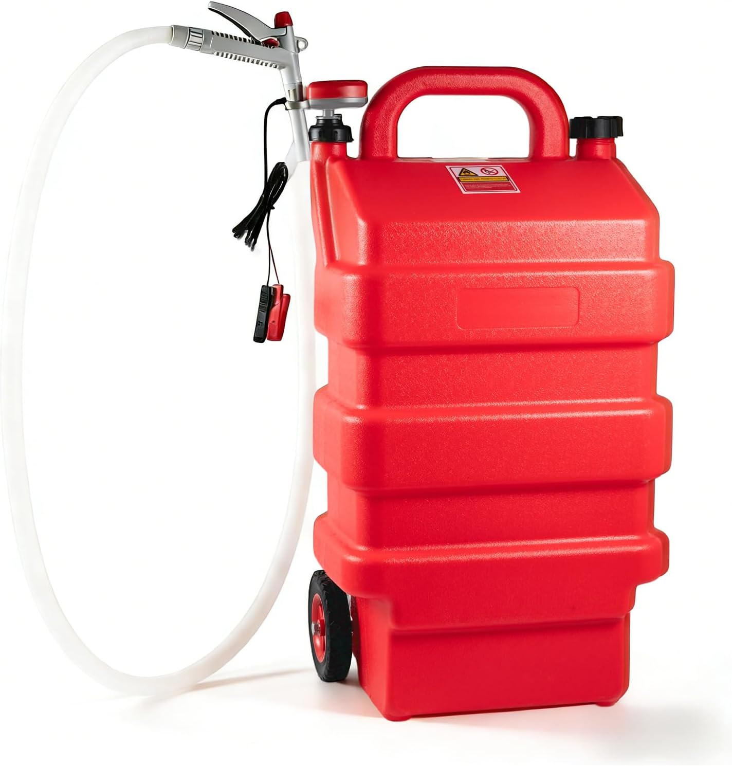 16 Gallon Fuel Caddy with 3.8 GPM Fuel Transfer Pump,Portable Fuel Tank with 6.5 ft Extra Long Hose & 5 Can Adapters,12V DC/AA Battery Powered,Suitable for Gasoline,Diesel-Red