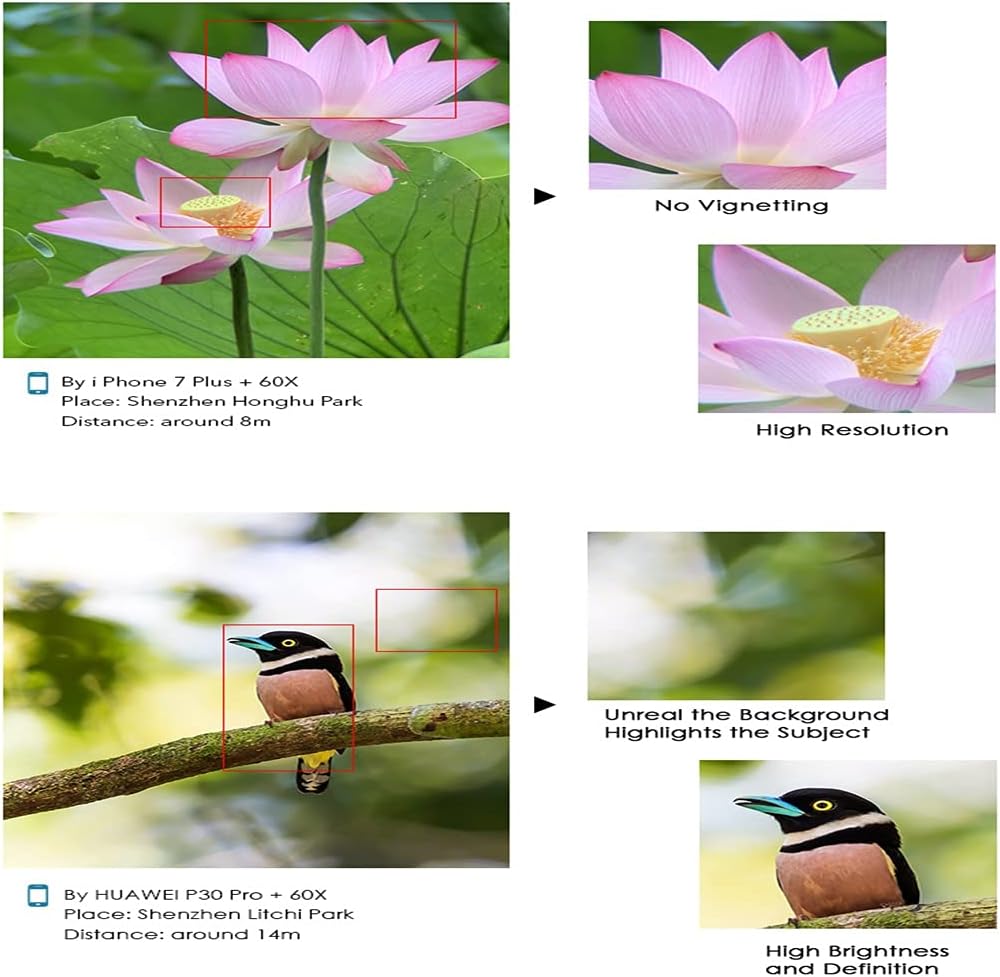 60X Phone Camera Lens Super Telephoto Zoom Monocular Telescope for Beach Travel Outdoor Activities Sports Mobile Telescope (Size : with Tripod) ()