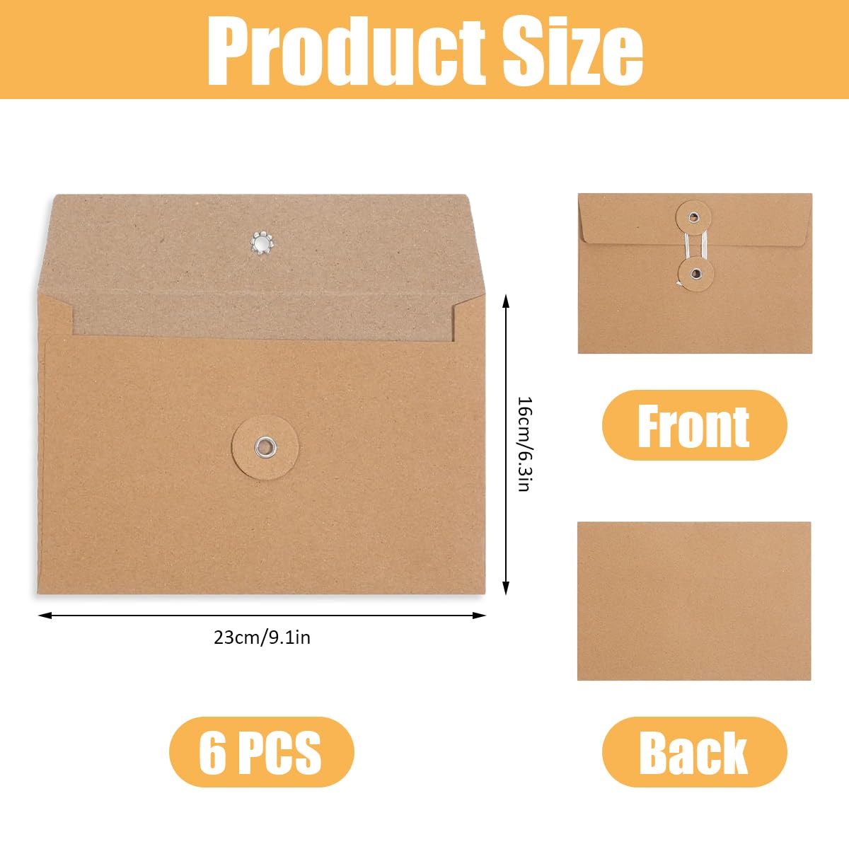 6 Piezas Carpeta de Archivo de Papel Kraft, 23 × 16 cm Marrón Sobres de Papel Kraft con Cierre de Hilo, Portátil Bolsas de Documentos A5 de Papels para Oficina, Escuela, Hogar