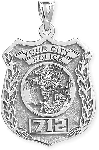 PicturesOnGold.com Insignia de policía personalizada de San Miguel con número de departamento y insignia