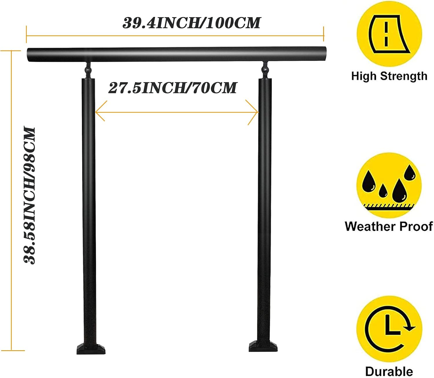 Classic Traditional Handrails for Indoor and Outdoor Steps,Wrought Iron Outdoor Stair Railing Fits for 1 or 3 Step,Adjustable Metal Stair Handrail (3 Steps)