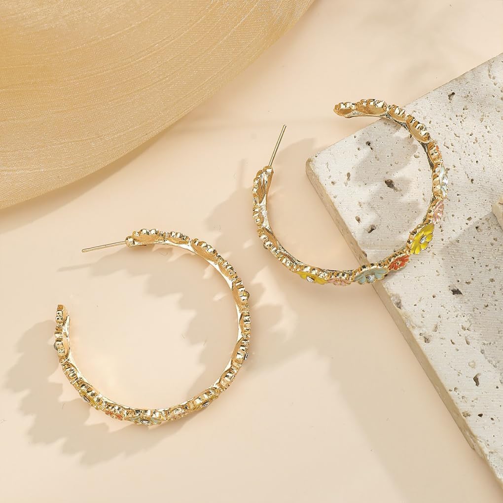 Colorful Daisy Flower Hoop Dangle Earrings for Women, Dainty 14K Gold Enamel Floral Drop Statement Earrings Trendy Rainbow Blossom Jewelry Gifts - Image 5