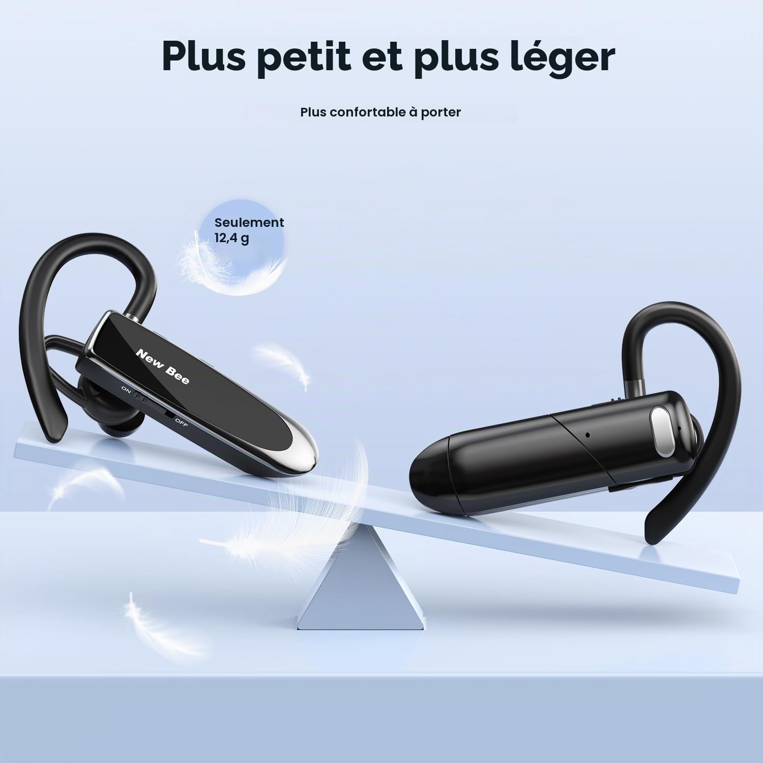 New Bee Oreillette Bluetooth V5.0 Main Libre avec Technologie de Capture de Voix Claire - Kit Invisible pour iPhone Samsung Huawei Sony, etc (Noir)