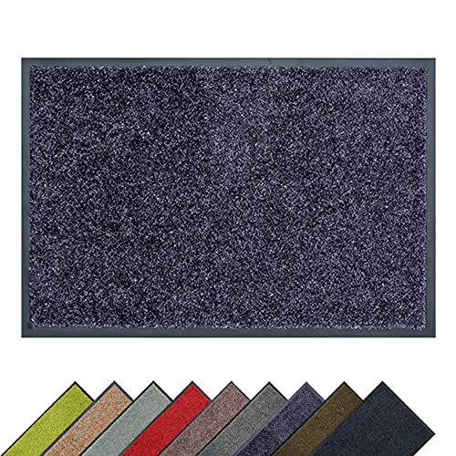 Astra Hochwertige Schmutzfangmatte - Fussmatte innen - bei 30° C waschbare Fußmatte - Rutschfester Läufer - Schuhablage Flur - Küche - blaugrau 60x90 cm