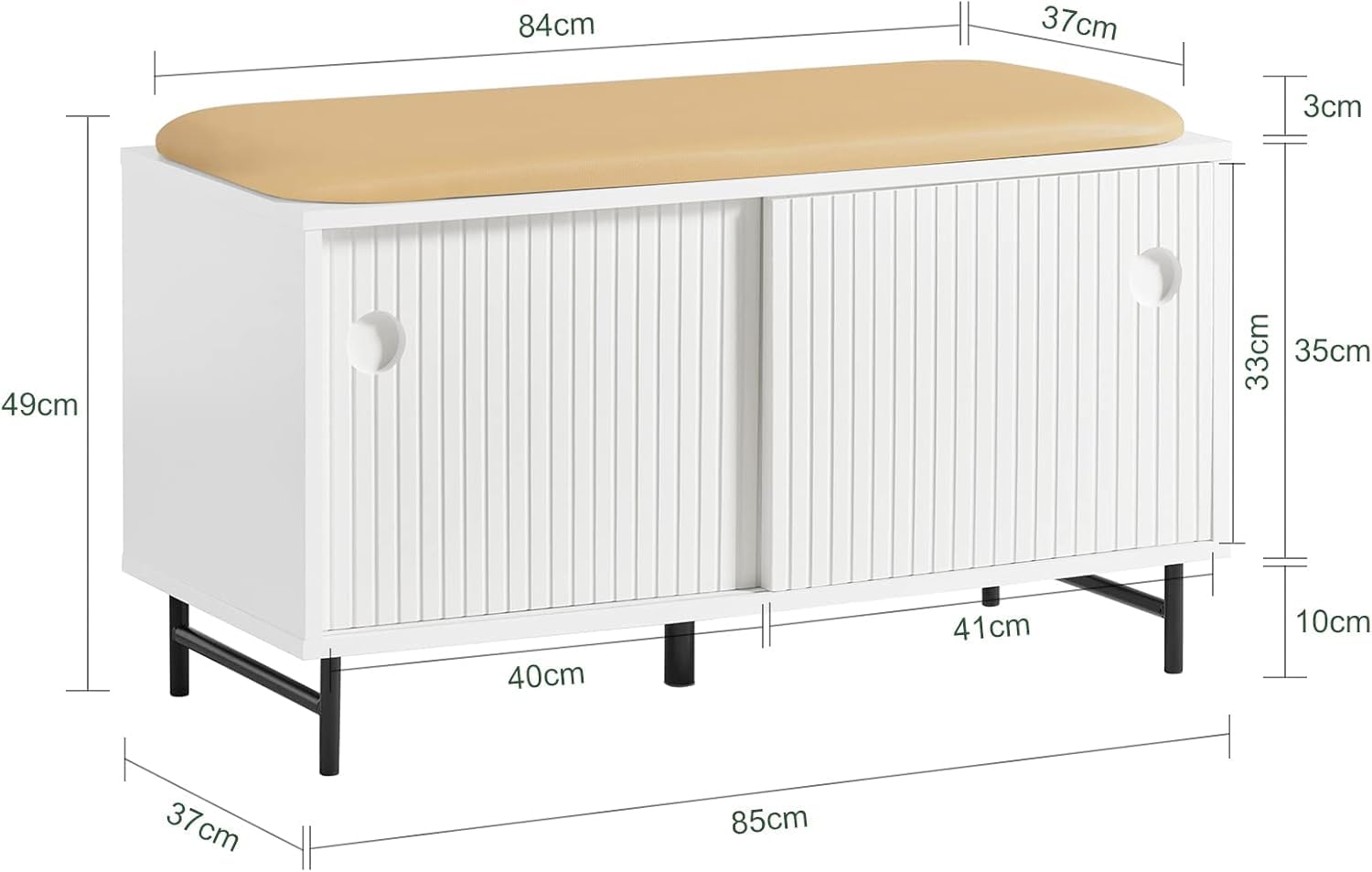 SoBuy FSR116-W Banco Zapatero con Puertas Correderas Armario Multifuncional para Entrada con Estantes 85 x 37 x 49 cm Blanco ES