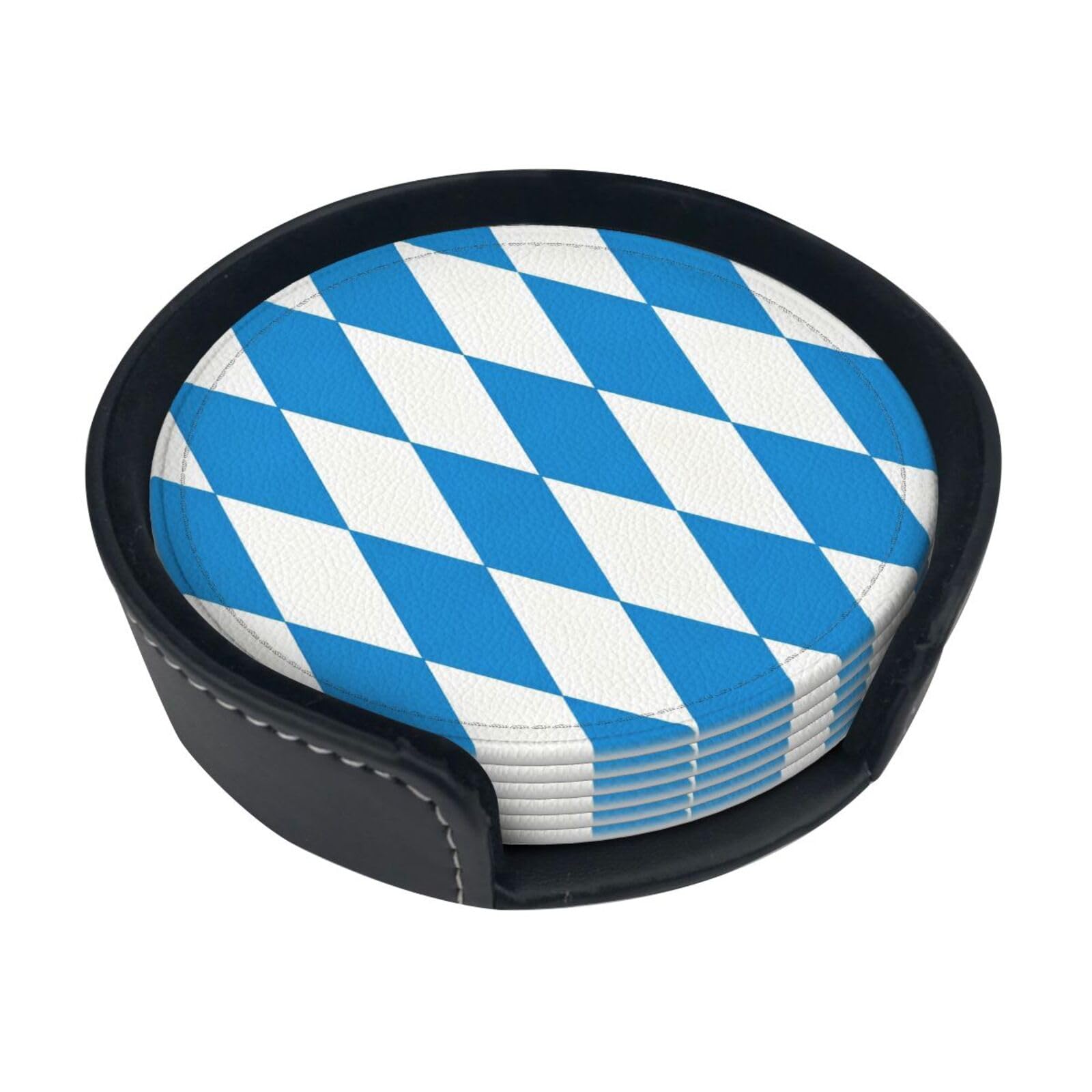 Bavarian Diamond Leather Coasters-Set of 6 with Storage Holder
