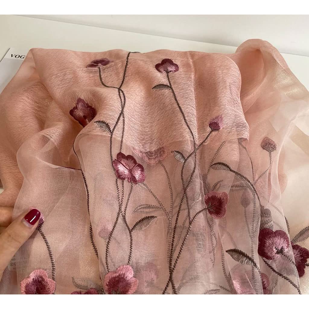 Jedwabny szalik wełniany nadruk kwiatowy hafty szaliki moda damska cienkie, długie szaliki szaliki jesienno-zimowy jedwabny szal/45(Pink)