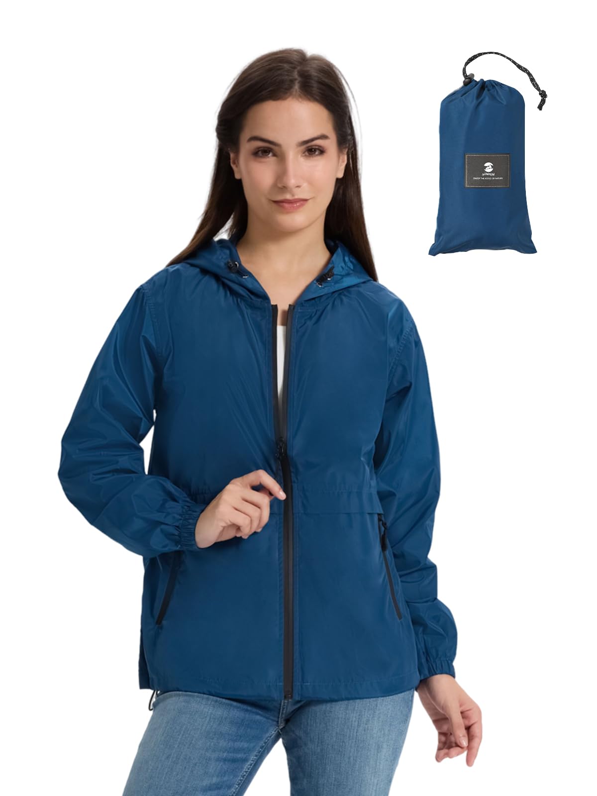 Lightweight Rain Jacket Women Waterproof Breathable Raincoat Packable Hooded Windbreaker
