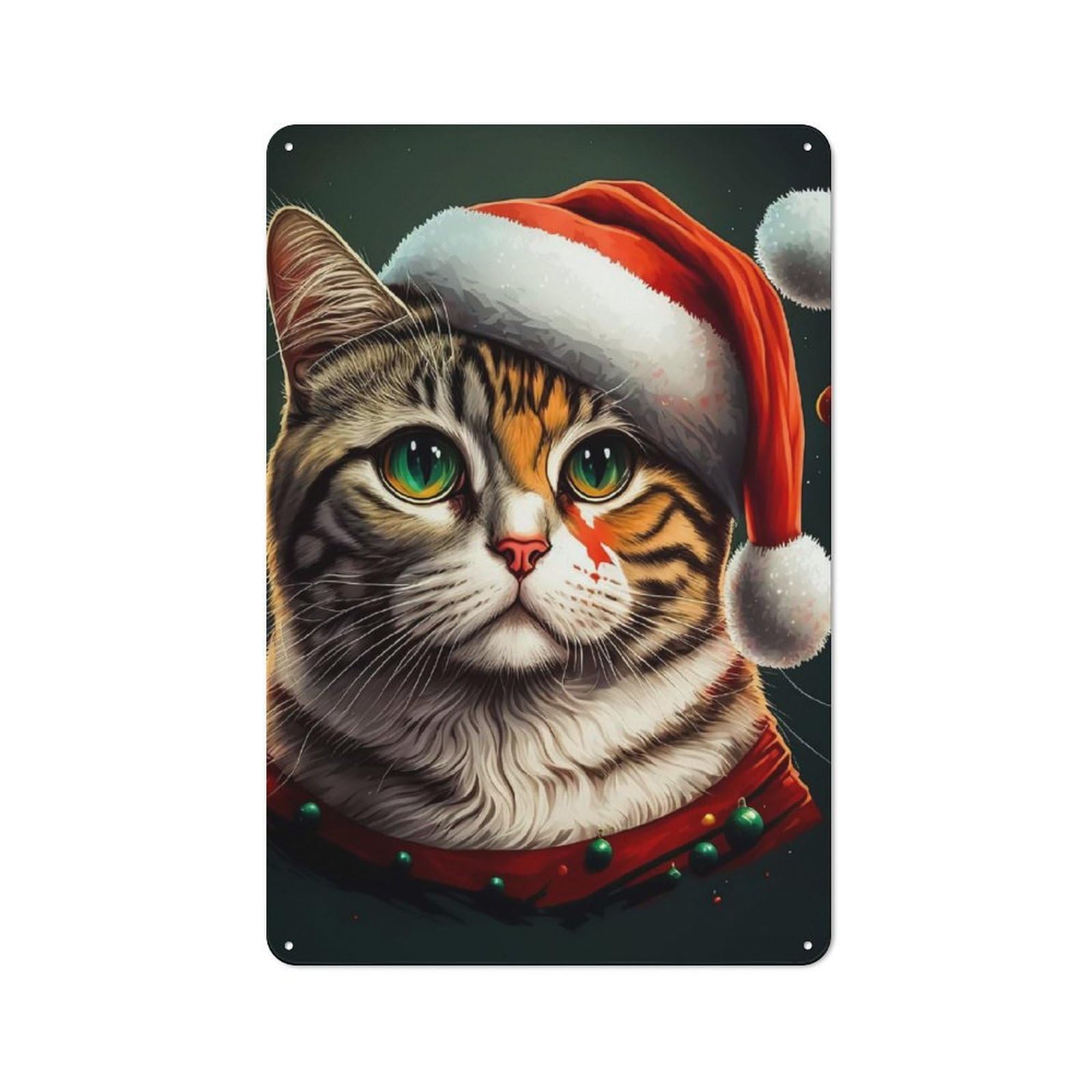 Junmoney Cat Christmas Printed Metal Sign, Home Decor Sign For Garage, Shed, Workshop Or Hobby Room, Gift For Garage Fans And Workshop Owners, 30X20cm