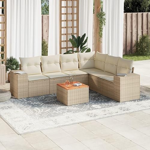 Beige 7-Piece Garden Sofa Set, Modular Outdoor Patio Furniture with