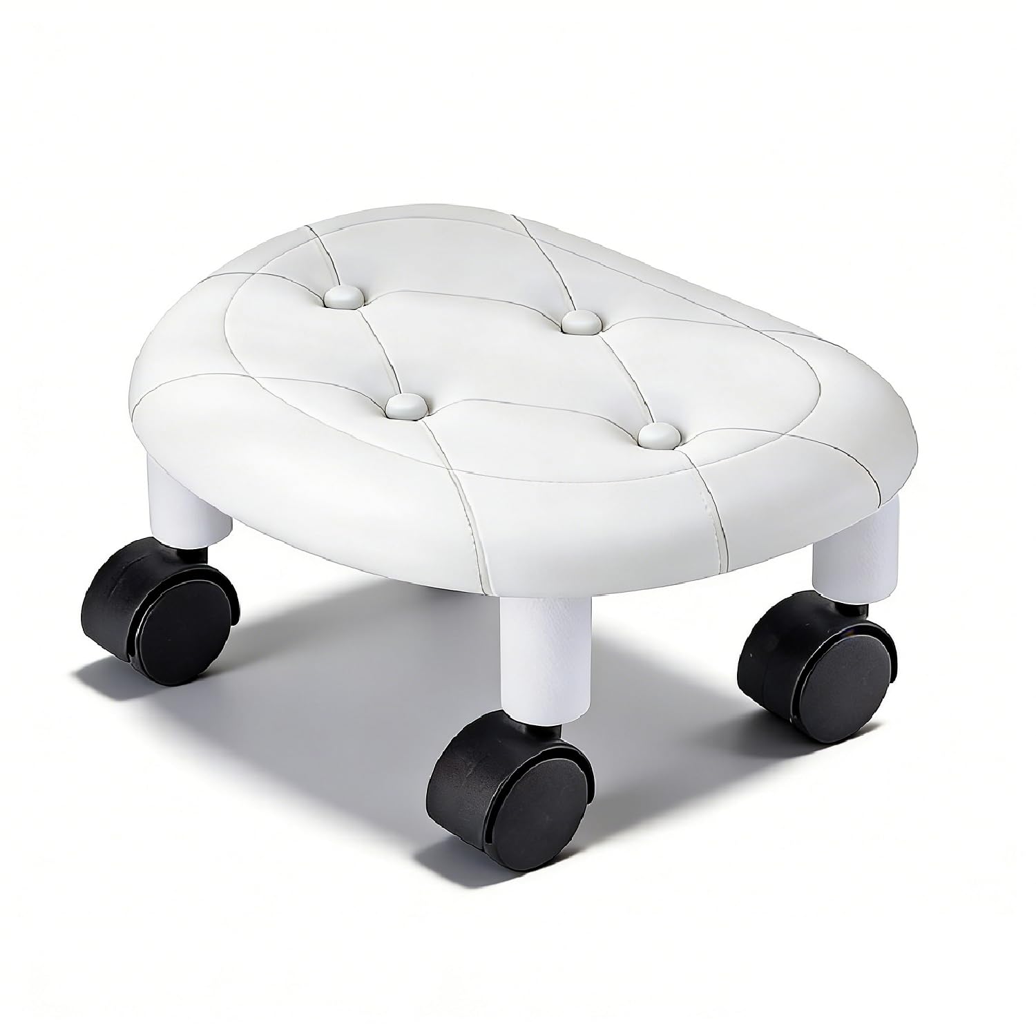 Tabouret Roulant Bas, 33,5 x 15 x 26 cm, Siège Flexible Rotatif à 360 avec roulettes, Universel Mobile, Siège Rond pour la Maison, Chambre de Bébé, Bureau (Blanc)
