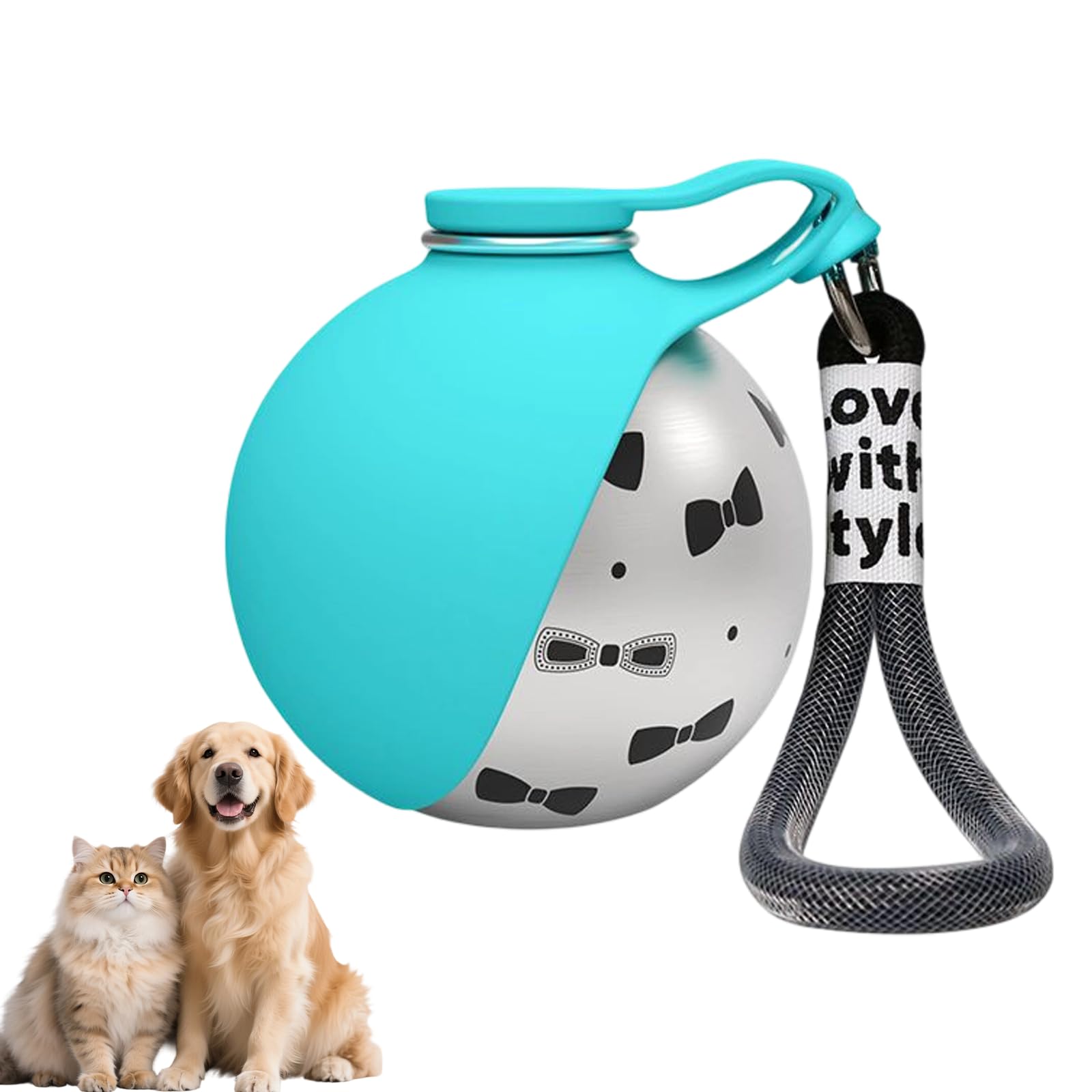 LMFERVER Portable Dog Water Bottle, Leak Proof Pet Water Dispenser, 285ml Reusable Travel Water Bowl with Lanyard For Walking, Hiking & Travel (Blue with Printed Pattern)