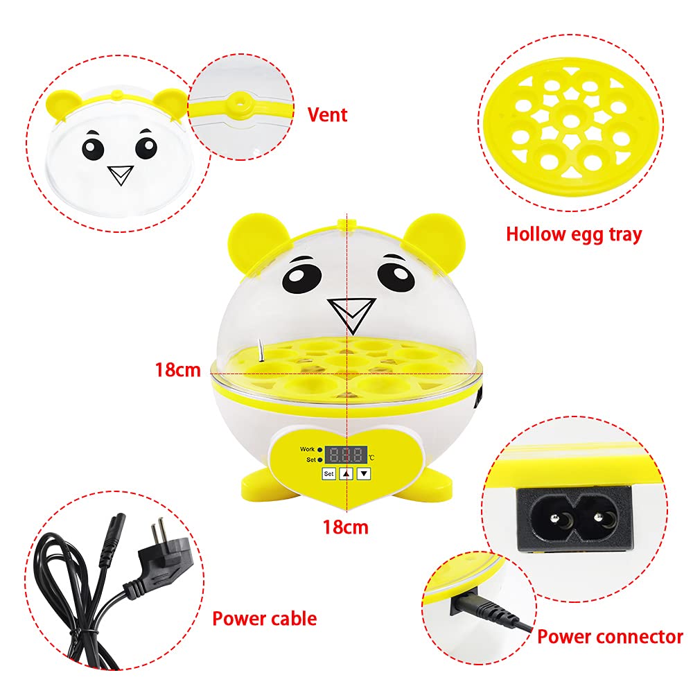 Incubatrice per uso domestico Controllo automatico della temperatura Mini uova digitali da cova Controllo automatico della temperatura Hatcher per polli, anatre, uccelli (9eggs)
