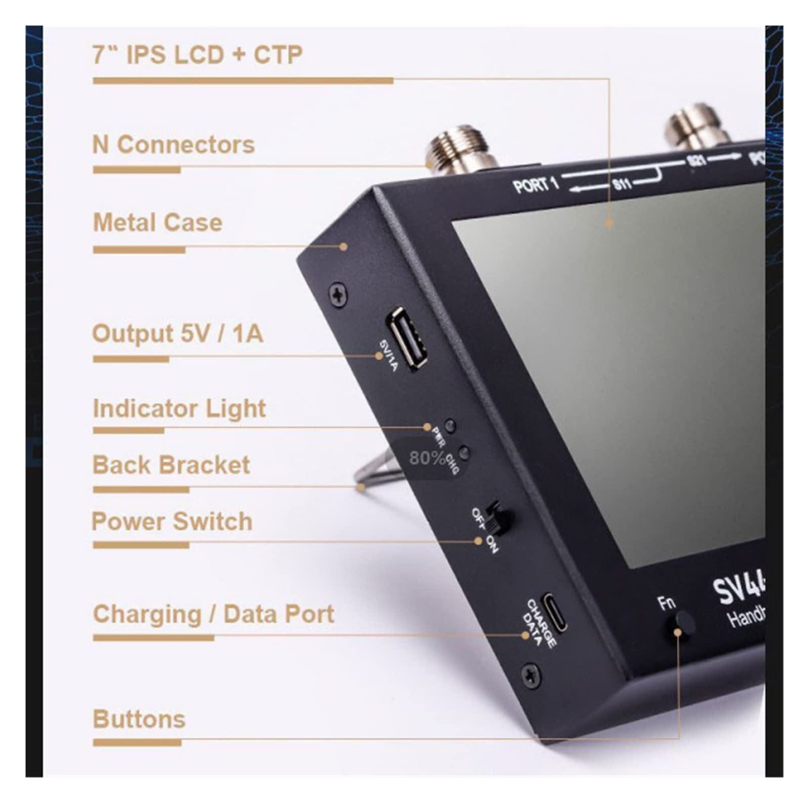 Analizador de espectro, Analizador de antena red vectorial NanoVNA VNA LCD táctil SV4401A 7 pulgadas, 50 KHz-4,4 GHz, UHF, HF, VHF, SWR, 100db, versión actualización dinámica