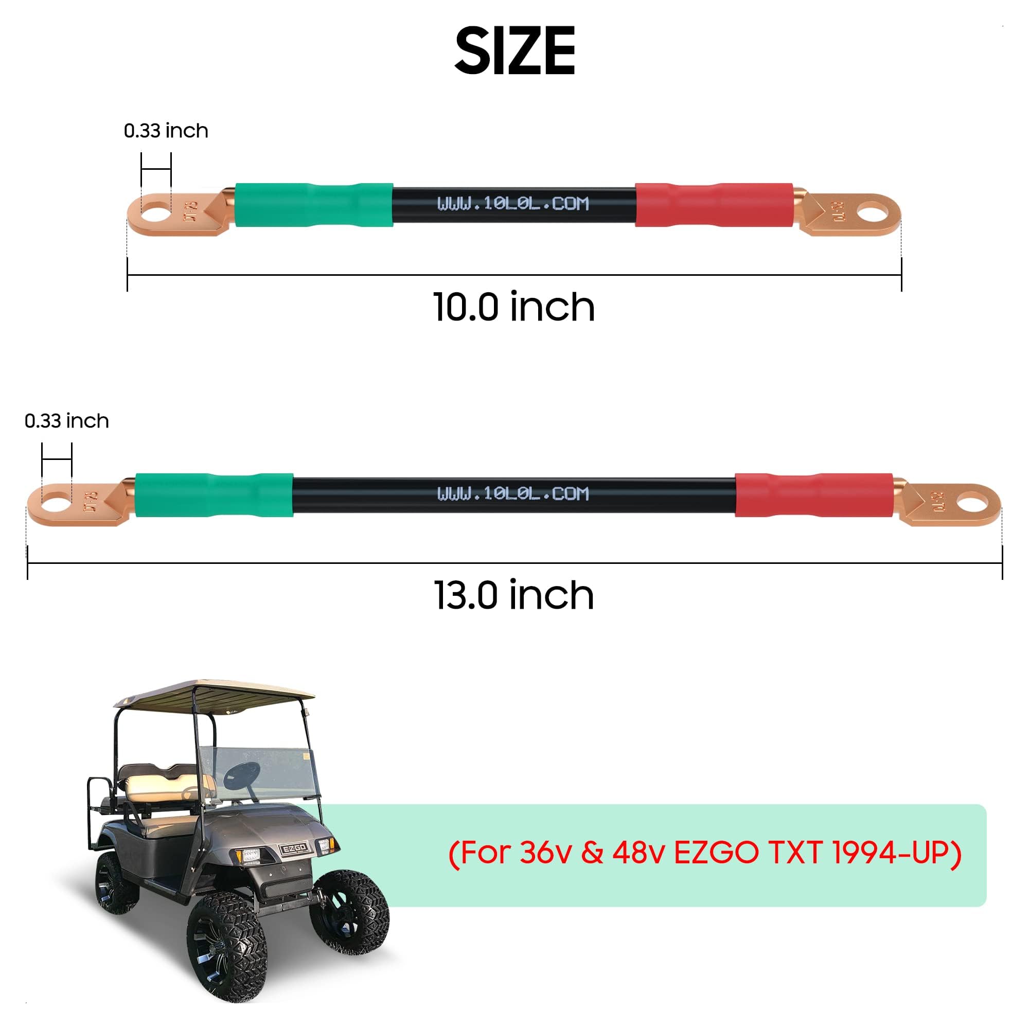 10L0L Câbles de Batterie 25mm² pour voiturette de Golf, Calibre 4, pour EZGO TXT 36v et 48v 1994-UP, Câble AC/DC Kit de câblage en cuivre Pur pour Batterie de voiturette de Golf - Noir et Vert