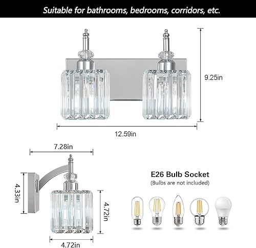 Miniatura 10 de Moderna lámpara de tocador de baño con 3 luces de cristal cromado sobre espejo para aplique de pared de baño Cromado,Oro,Negro Oro,Negro