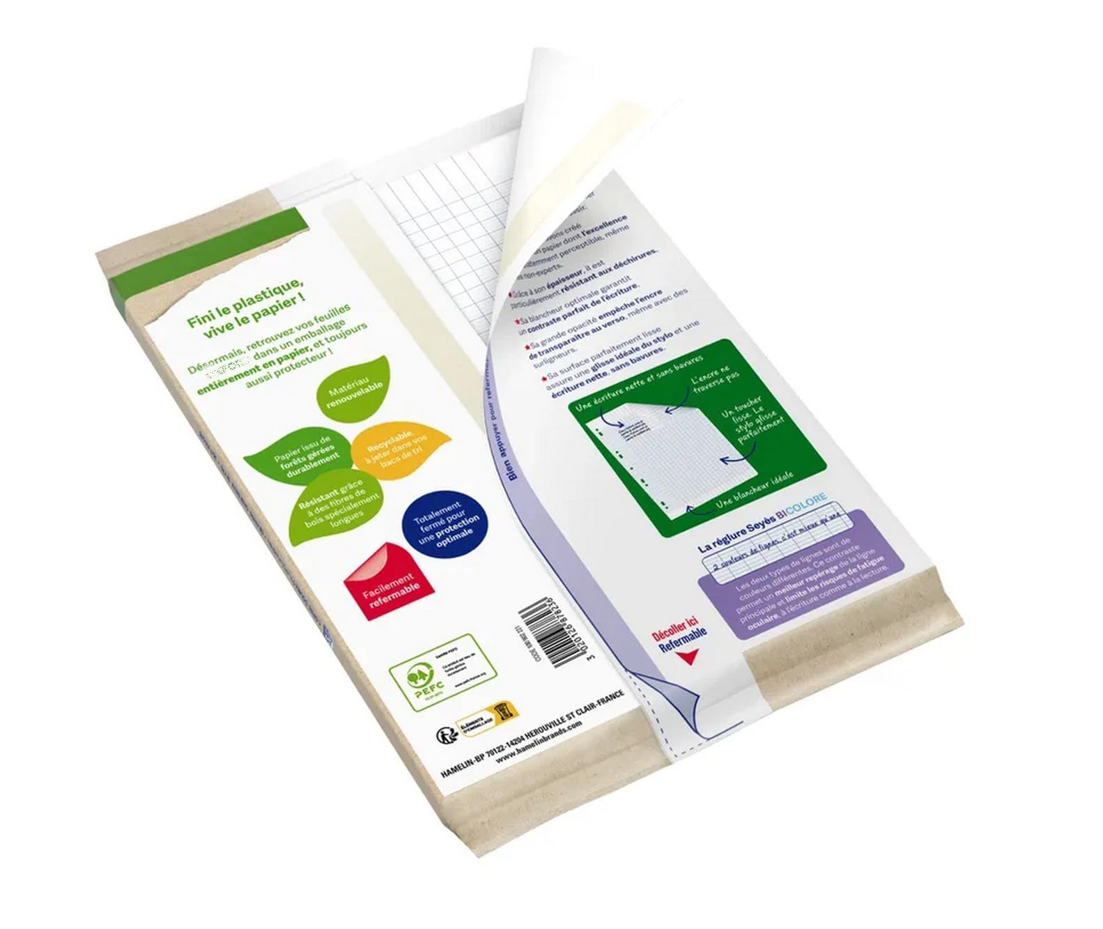 Lot de 300 feuilles simples + 300 copies doubles grand carreaux seyès perforées A4 + 1 Index Adhésif Blumie